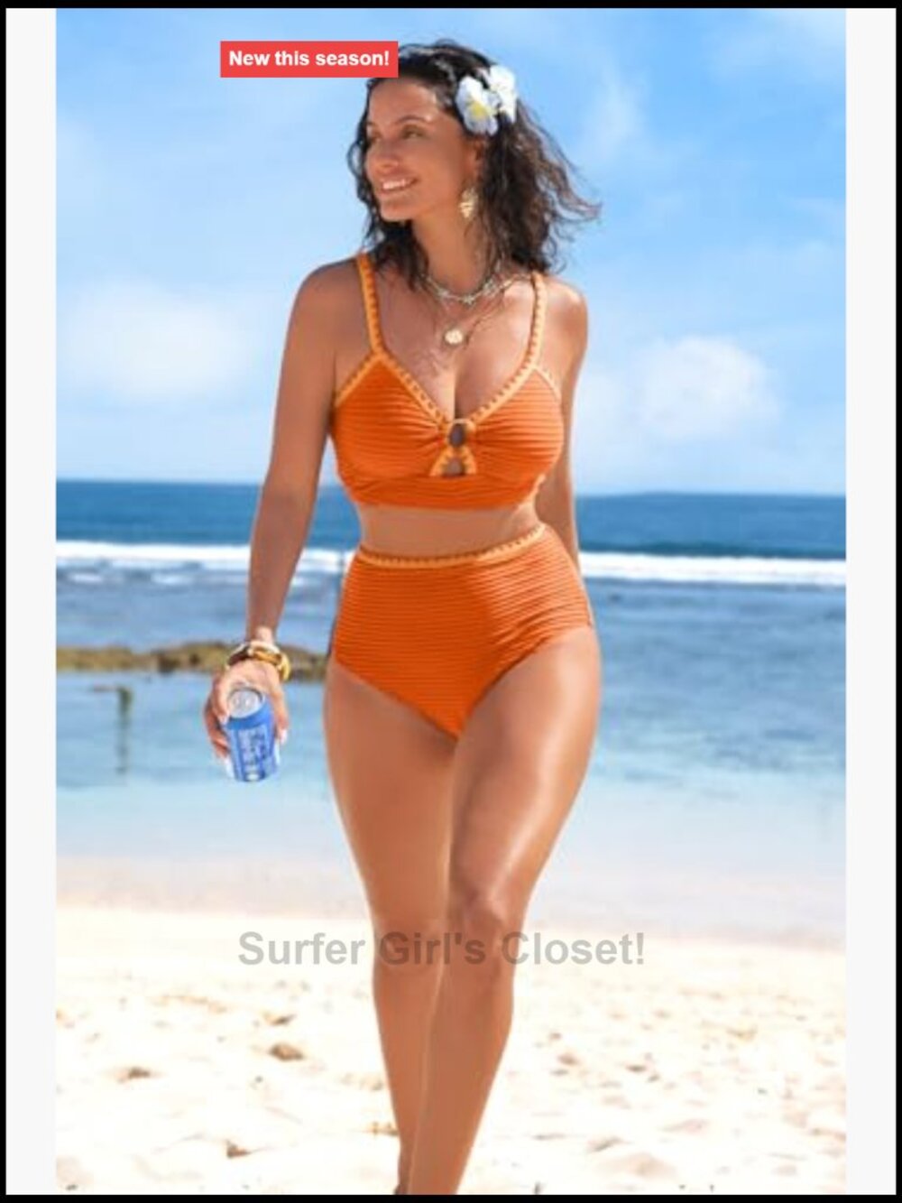 Textured Bikini Set with O Ring High Waisted Whip Stitch Bathing Suit Summer - Picture 3 of 7